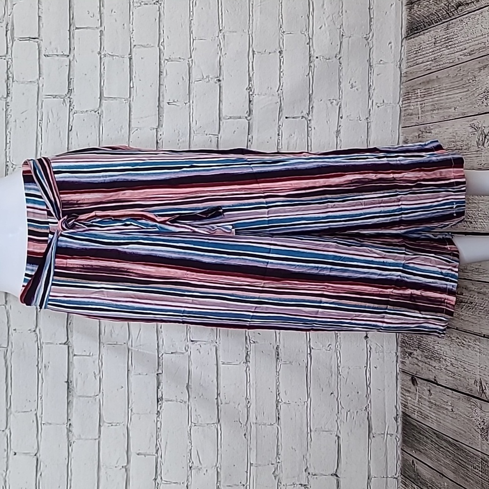 Yado Flowy Multi Colored Stripe Tie-Front Wide Leg Crop Pant Pink/Purple Multi